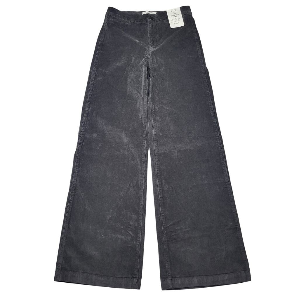 Madewell Wide Leg Corduroy Pants Black Coal Gray Stretch Minimalist Neutral 26 - Picture 3 of 11